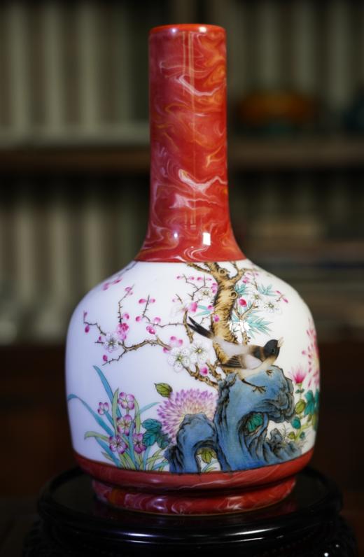 绞釉霁彩珐琅花开富贵赏瓶 商品图0