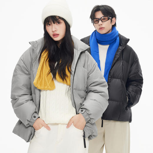 【2色可选】gxgjeans男装 
 冬季热卖PU革黑色立领短款羽绒服 商品图2