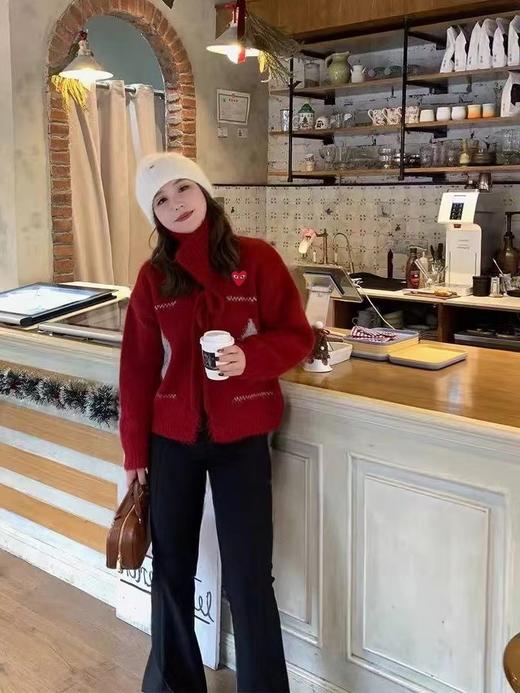 D121102左胸口红色爱心小刺绣费尔岛高领针织衫开衫外套 商品图7