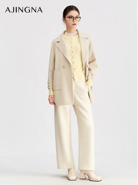 【商场同款】阿菁娜冬季新款通勤大衣微落肩直筒双排扣西装领 感挺括耐穿A30D511103