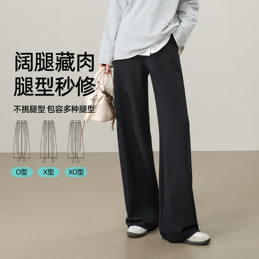 【双12特惠-休闲-阔腿裤】逸阳秋新款高腰肌理感垂顺弹力宽松直筒休闲裤子8148 商品图6