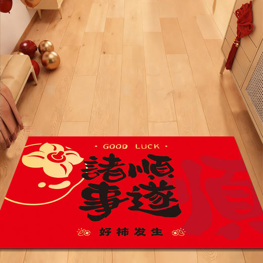 2026年新年马年入户门玄关地垫水晶绒长绒立体图案红色喜庆进门脚垫新年地毯家用防滑门垫子大尺寸60*90 商品图7