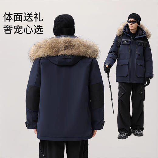 【户外系列】个调 2025冬季新款鹅绒服男高端户外加厚保暖羽绒服连帽工装风大毛领2029 黑色/藏蓝/安哥拉红 170-195 保暖时尚 商品图3