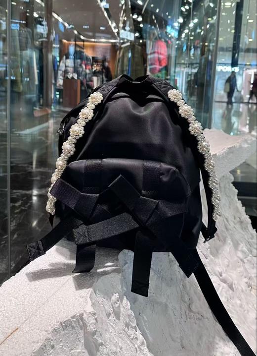 女款蝴蝶结珠花装饰双肩包he 商品图0