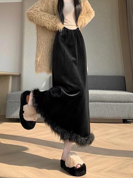 D121146时尚百搭加绒拼接半身裙女秋冬装气质显瘦直筒裙子 商品图2