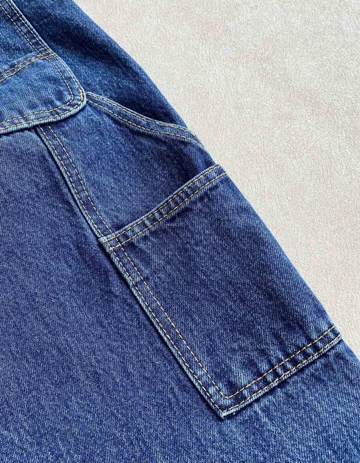 D121113新款精典方形LOGO多口袋石洗宽松直筒工装牛仔裤 商品图10