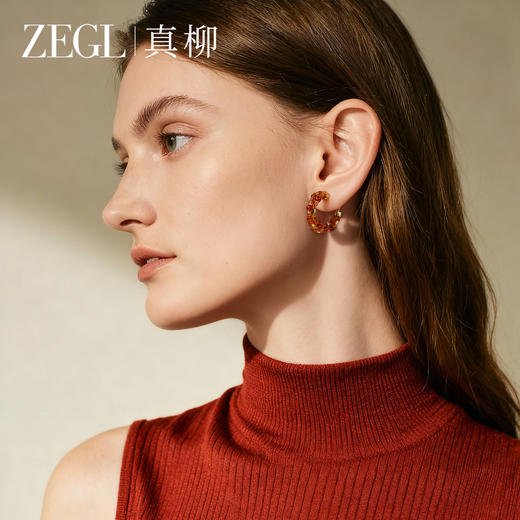ZEGL设计师晚霞系列红玛瑙圈圈耳环新款女气质耳钉复古秋冬耳饰 商品图2
