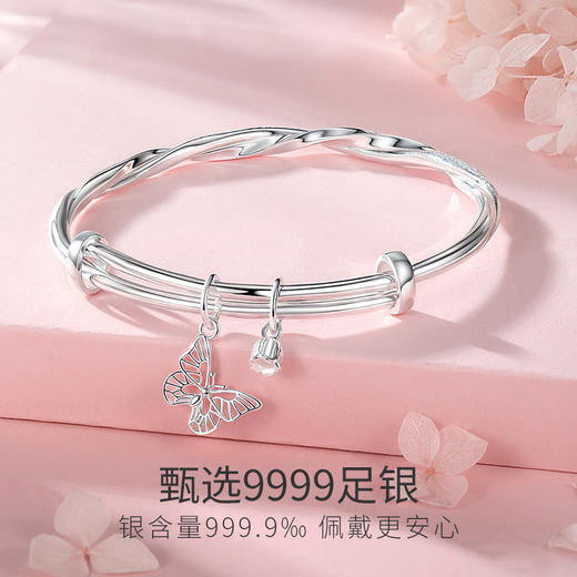 Winy 足银 999.9 蝶铃莫比乌斯手镯 蝴蝶铃兰吊坠 磨砂亮面双质感赠证书礼盒 商品图3