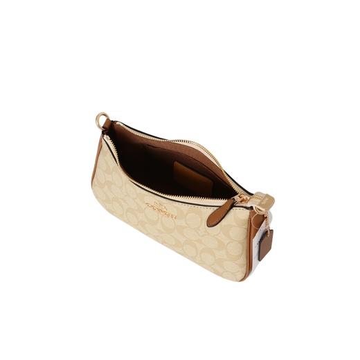 蔻池 经典老花拉链开合标志性Logo 帆布拼光滑皮革 手提单肩包 商品图4