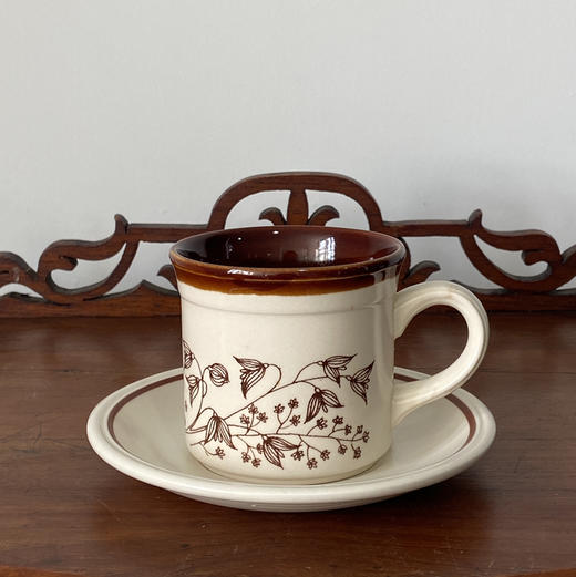 英国BILTONS白色花朵棕色咖啡杯碟2pcs B0321 商品图0