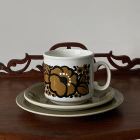 1960s英国Staffordshire陶瓷花朵咖啡杯碟3pcs  B0306