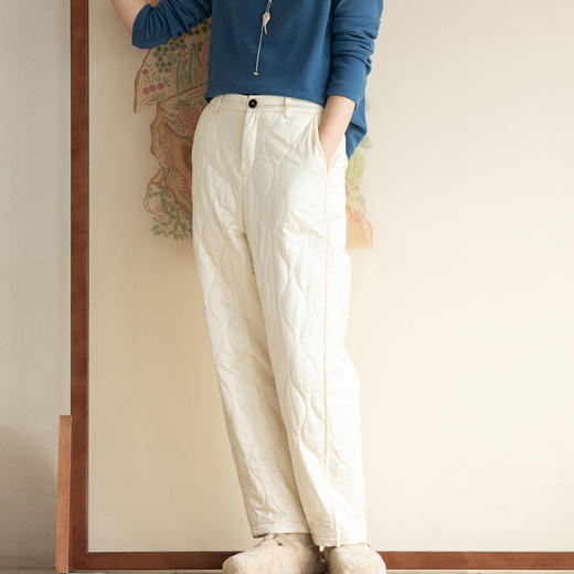 牧衣游原创 重磅丝棉涧棉裤子新款菱形百搭抗寒保暖休闲棉裤 石竹 商品图0