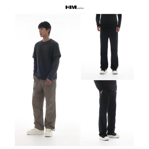 HIM漢崇【商场同款】褶皱纯棉宽松工装束脚裤男复古高街休闲伞兵裤 商品图3