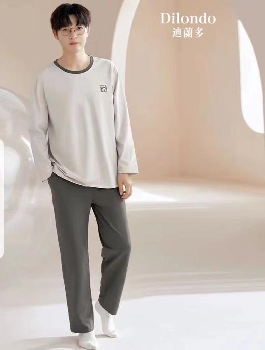 长袖长裤丝光棉圆领套装男款睡衣舒适透气1415344 商品图0