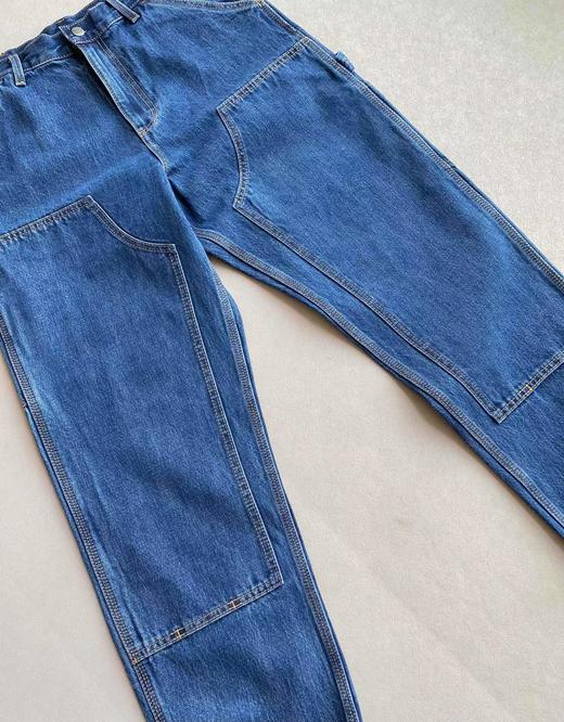 D121113新款精典方形LOGO多口袋石洗宽松直筒工装牛仔裤 商品图3