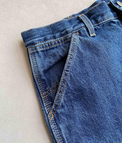 D121113新款精典方形LOGO多口袋石洗宽松直筒工装牛仔裤 商品图12