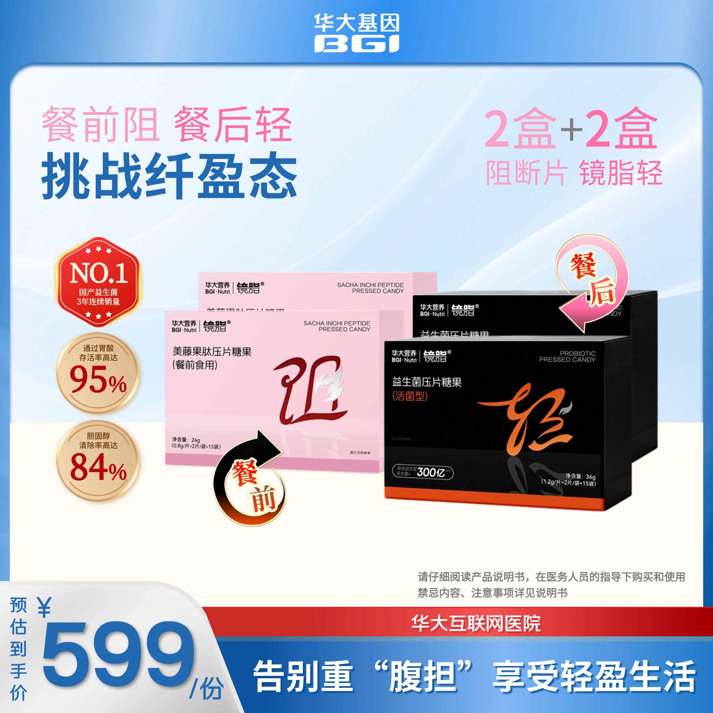 【华大营养限定组合30天轻盈减腹】 （599元含：镜脂*2+阻断片*2）「告别重“腹担”  享受轻盈生活」