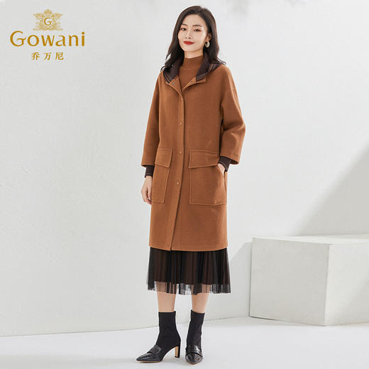 乔万尼冬新款绵羊毛大衣直筒羊毛呢减龄连帽轻设计EI4A577 商品图1