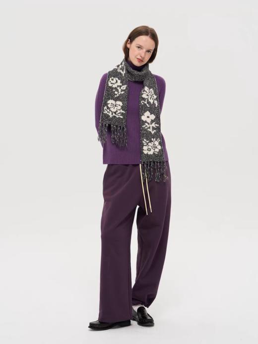 local tag/lt25awk60/锡器花园 黑白间色杂点混纱提花含羊毛流苏围巾 商品图4