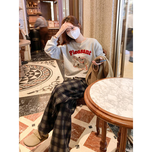 <曾小咸推荐>韩系复古格子阔腿休闲裤 商品图4