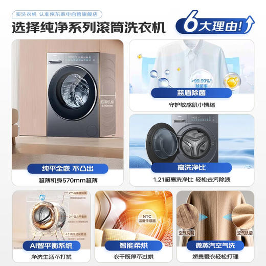 海尔（Haier）滚筒洗衣机全自动12KG新品丨洗烘一体带烘干9KG+超薄平嵌+蓝盾除菌+八维减震 XQG120-HL58A1 商品图1