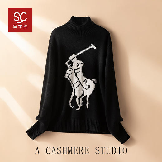 100%Baby小山羊绒~拉*伦嵌花高领马标山羊绒衫BABY250510 商品图0