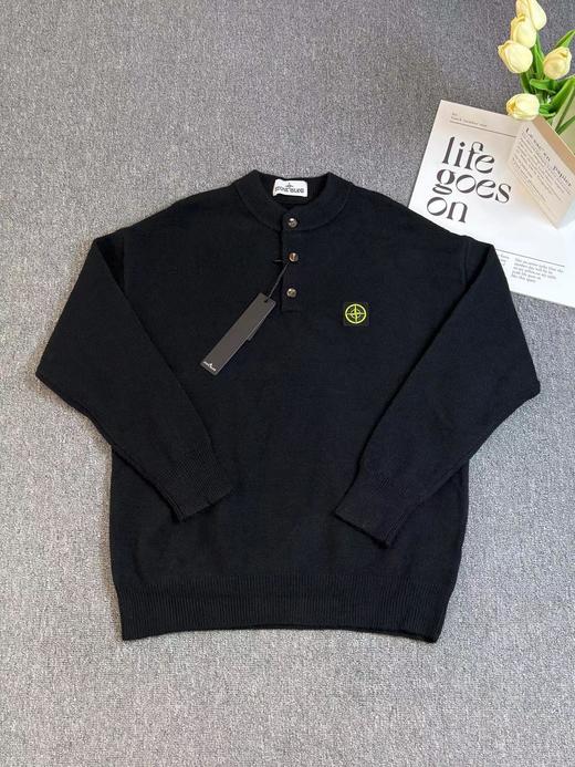 D121131新款慵懒随性羊绒针织衫宽松圆领半开纽扣设计毛衣 商品图4