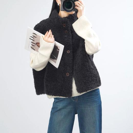 【秋冬精选】颗粒绒无袖100%羊毛皮草立领马夹外套女秋冬皮毛一体洋气马甲上衣 商品图0