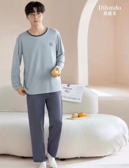 长袖长裤丝光棉圆领套装男款睡衣舒适透气1415344 商品图1