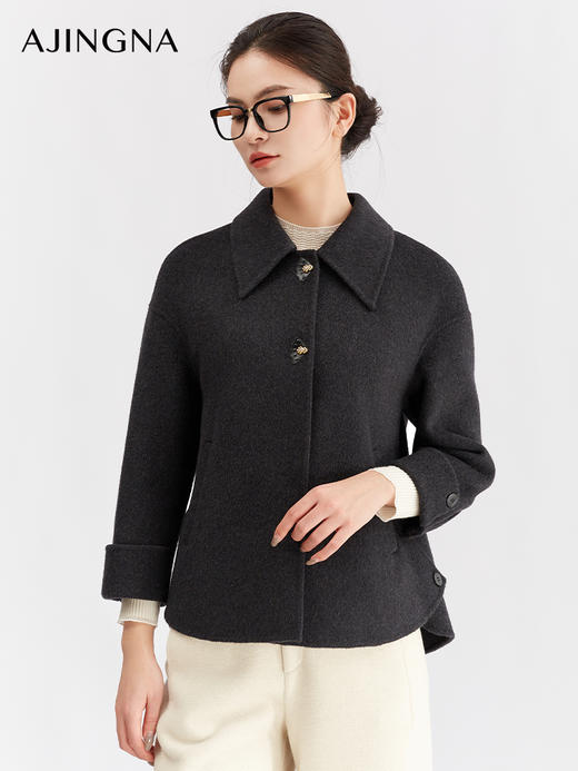 【商场同款】阿菁娜冬季新款复古大翻领短外套微阔版型A30D511029 商品图2