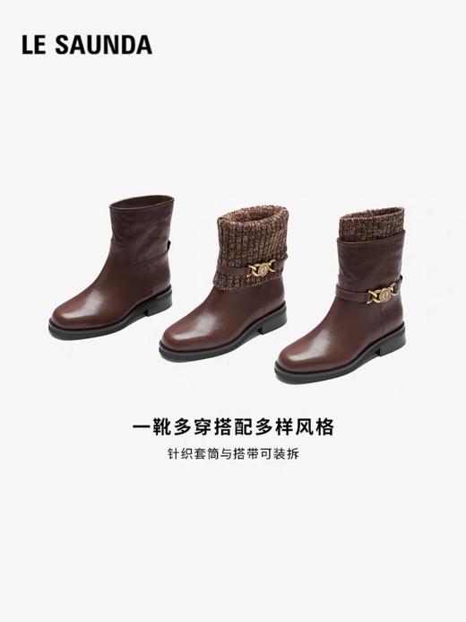 莱尔斯丹YOUNG2025秋冬新款时尚通勤粗跟真皮短筒靴子女鞋30302V 商品图3