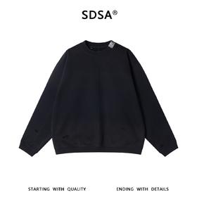 SDSA男士秋冬新款痞帅男装韩版潮牌磨破圆领卫衣百搭套头上衣宽松