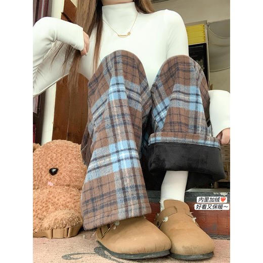 <曾小咸推荐>现货秒杀 ！微信超特价 复古格子直筒加绒休闲裤 日常209.99 立减100 秒杀109.99！！ 商品图2