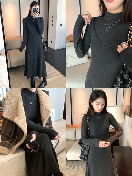 假两件微磨毛显瘦320g连衣裙 商品图1