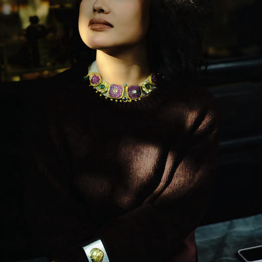 24k包金红宝蓝宝绿宝钻石珍珠项链 商品图0