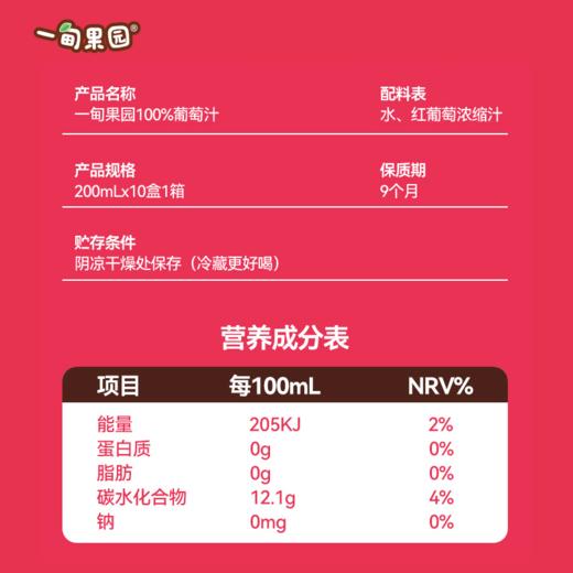 品牌直发 一甸园 一甸果园100%葡萄汁 200mLx10盒/箱 1箱装/2箱装 商品图5