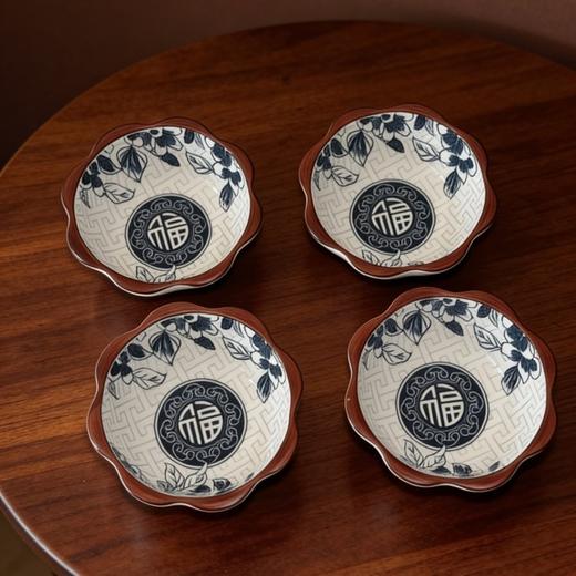 【外贸孤品捡漏】灼瓷·青花福字花瓣碗 商品图1