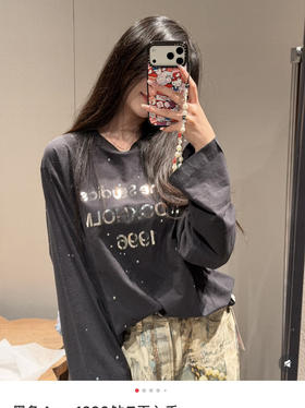 𝟐𝟓𝐀𝐜𝐧𝐞镜面烫钻长T恤打底衫𝟏𝟗𝟗𝟔闪银限定121106