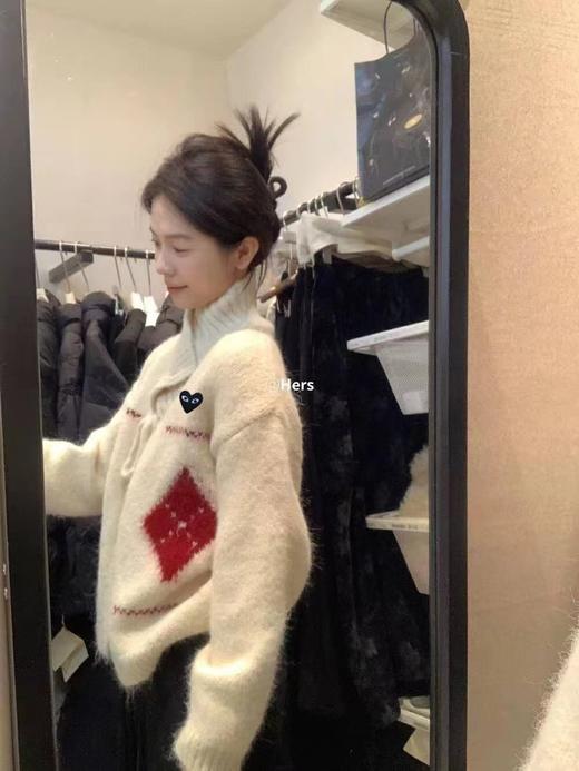 D121102左胸口红色爱心小刺绣费尔岛高领针织衫开衫外套 商品图2