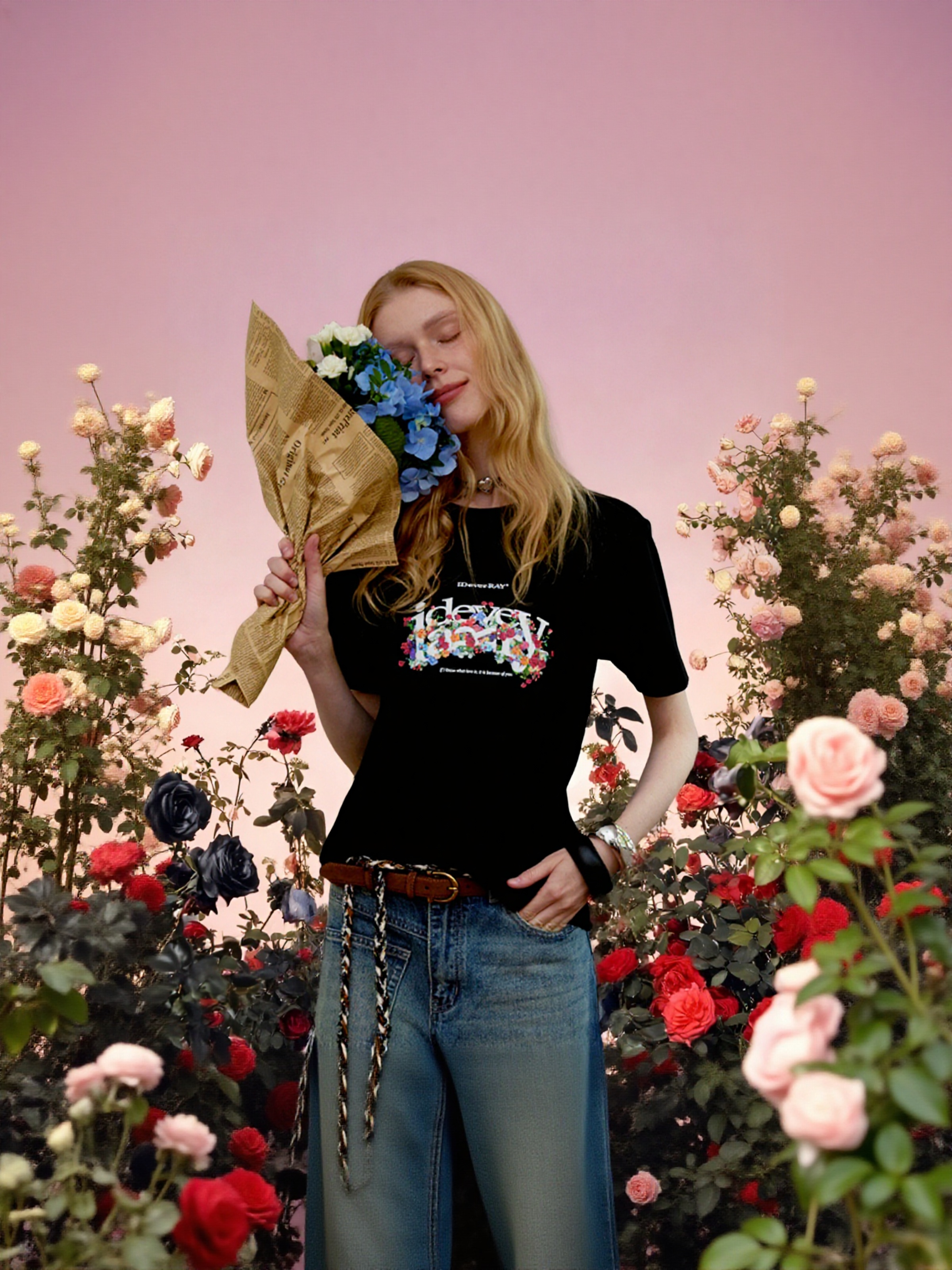 【明星同款】IDEVERRAY夏季新款轻奢高级感印花休闲宽松纯棉短袖T恤情侣装上衣21MSL-ID25SSFAT004