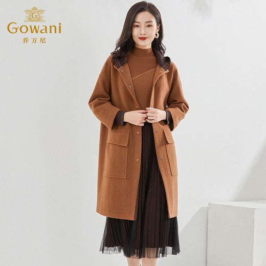 乔万尼冬新款绵羊毛大衣直筒羊毛呢减龄连帽轻设计EI4A577 商品图3