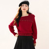 西遇红色毛衣女2025年冬季新款方巾领洋气减龄打底针织衫SS060013 商品缩略图4