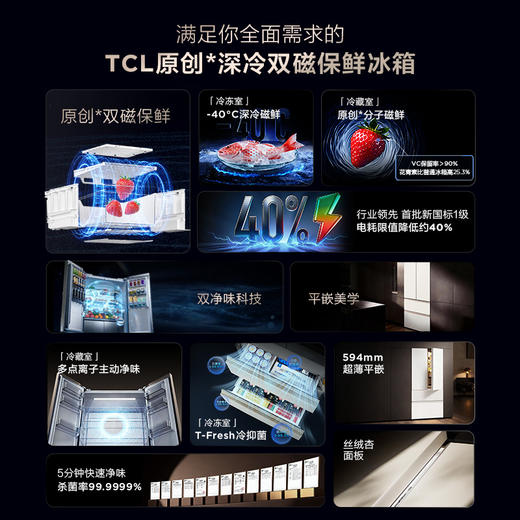 【新品上市】TCL 双磁鲜515升法式多门深冷磁鲜双系统双净味零嵌冰箱新一级 R515T11N-DQS 商品图1