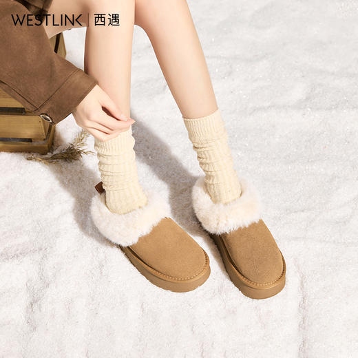 西遇低帮厚底雪地靴女冬季新款保暖加绒加厚毛毛鞋面包棉鞋子V2457337 商品图0