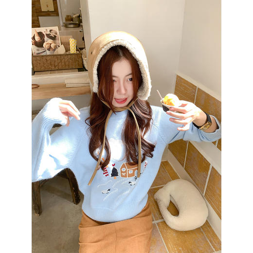 <曾小咸推荐>现货秒杀 ！微信超特价！韩系浅蓝色圆领毛衣 日常199.99 立减100 秒杀99.99！！ 商品图3