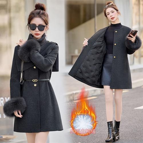 HR ZYQF28白鸭绒外套韩系小香风羽绒服针织领配披肩 商品图1