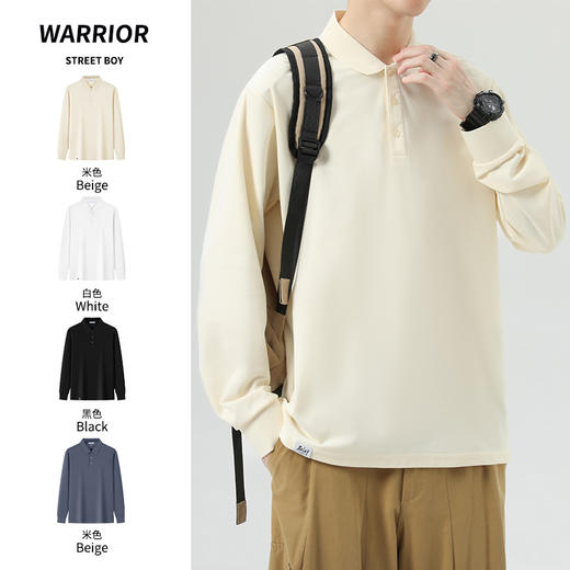 回力POLO衫男春秋季2025新款翻领宽松休闲打底衫潮流纯色长袖T恤 商品图1