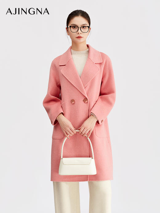 【商场同款】阿菁娜冬季新款松弛感直筒大衣双排扣双面绒面料大贴袋设计A30D511105 商品图4