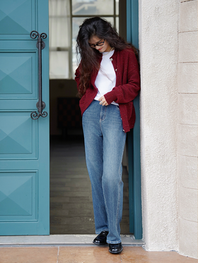 时髦两穿翻边直筒牛仔裤FCF3JEN089