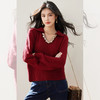 西遇红色毛衣女2025年冬季新款V领亮片宽松百搭打底针织衫SS060011 商品缩略图2